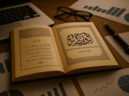 "Ilustracija islamskog partnerstva (širaka) u kojem oba partnera ulažu kapital, a jedan obavlja rad – fiqh podjela dobiti i gubitka"