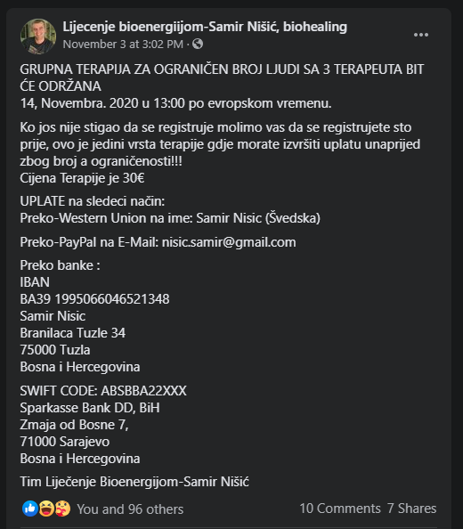 Primjer oglasa za grupnu terapiju za ograničeni broj ljudi